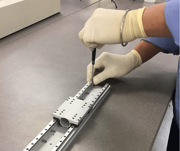 Pictures showing installing a linear guideway